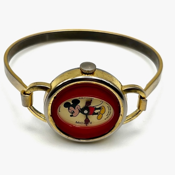 Vintage Bradley Collectable 70'S Mickey Mouse Mechanical Red Gold Ladies watch - Picture 7 of 9